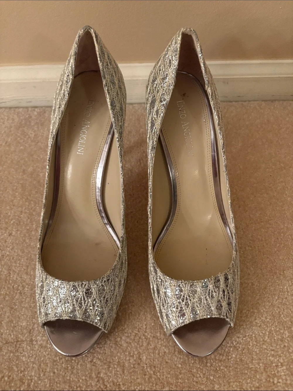 Enzo Angiolini Women's Silver Peep-Toe Pumps